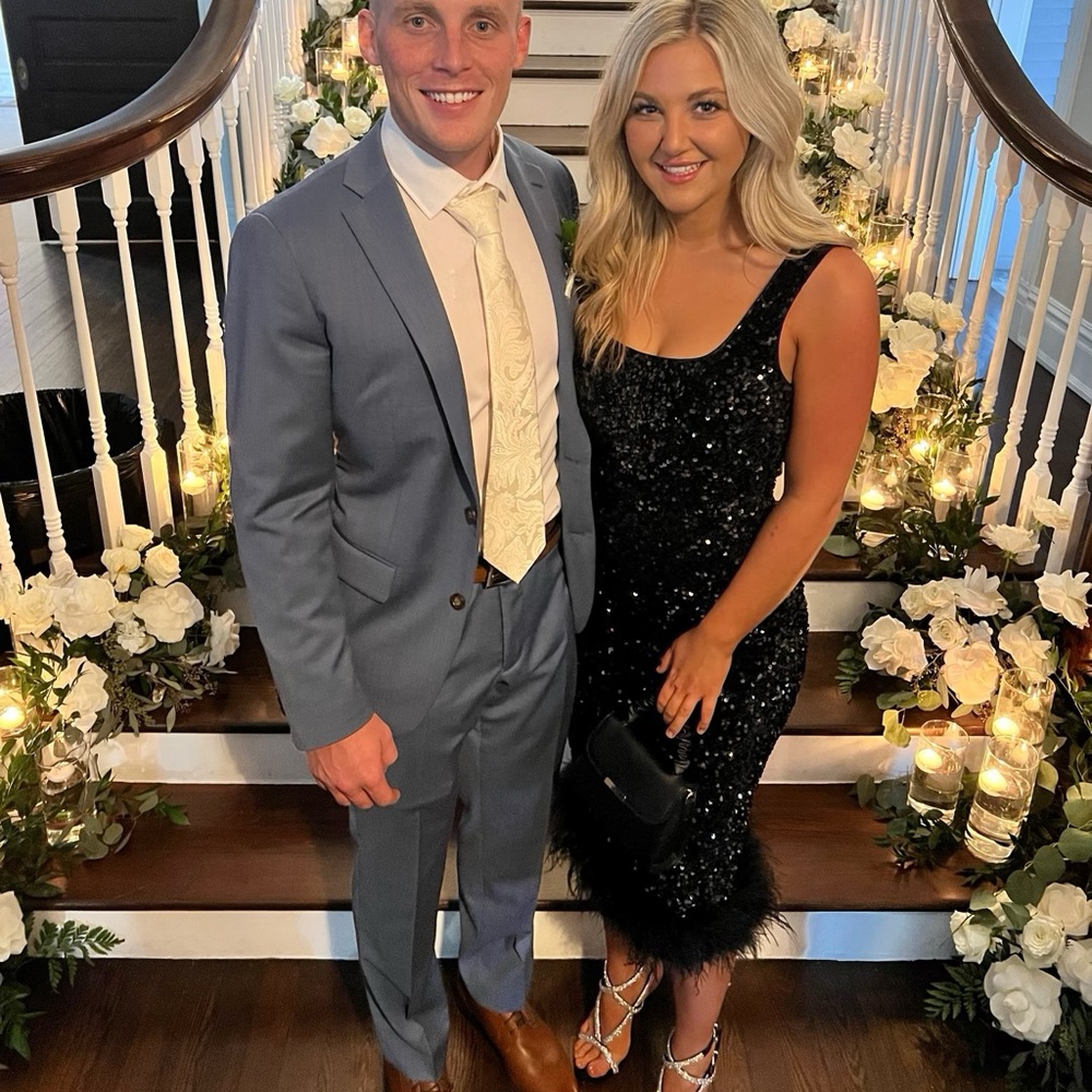 Bella Boutique Black Sequin Feather Dress